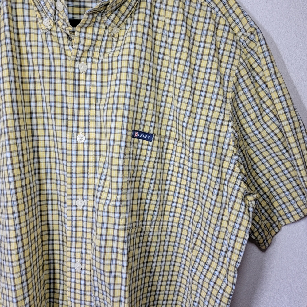Chaps Men's Button-Down Shirt Yellow and Blue Check Size XXL - Picture 4 of 8